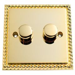 2-Gang 1-Way Dimmer Switch, 250 Watt, Georgian Polished Brass