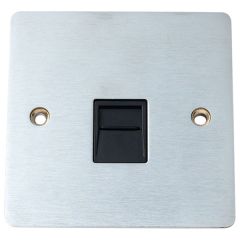 Telephone Slave Socket, Flat, Stainless Steel/ Black Insert