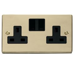 2-Gang Switched Wall Socket, Polished Brass, Raised Curved Edge Style, 13 Amp