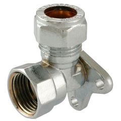 Brass Compression Fitting, Wall Plate Elbows, Chrome Plated 15mm