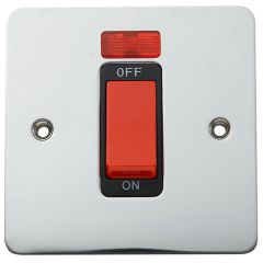 Double Pole Switch with Neon, 45 Amp Flat Bright Chrome/ Black Insert