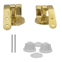 Wooden Toilet Seat Hinges, Polished Brass with Fittings