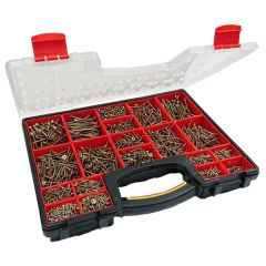 Assortment of YZP Pozi Double CSK Head Single Thread Woodscrews, 2800 Pieces in a 20 Compartment Carry Case.