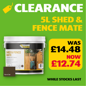 Everbuild Shed & Fence Mate, Burnt Oak 5 Litre Plastic Bucket - Limited stocks, use by date expired but perfectly usable